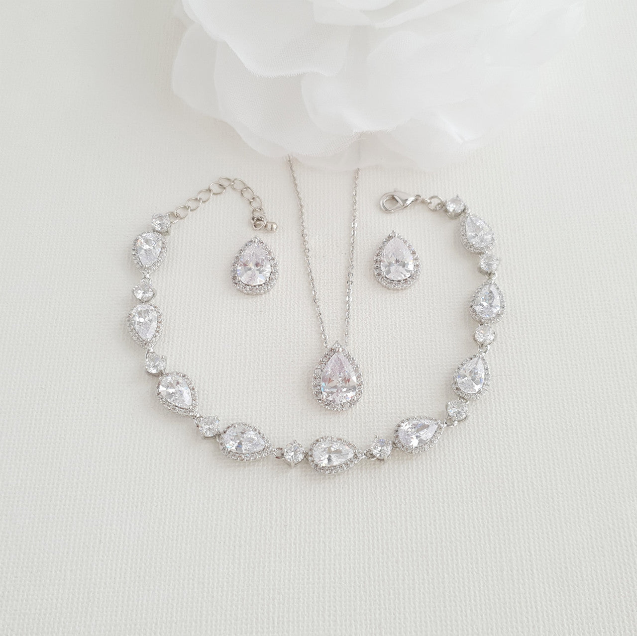 Bridal Stud Earrings Necklace Bracelet Set-Emma