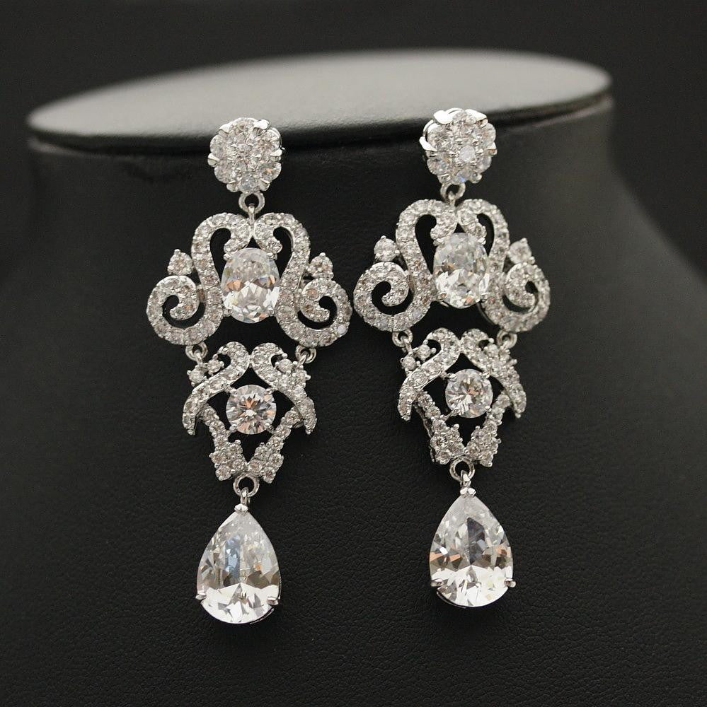 Cubic Zirconia Vintage Bridal Earrings- Fay