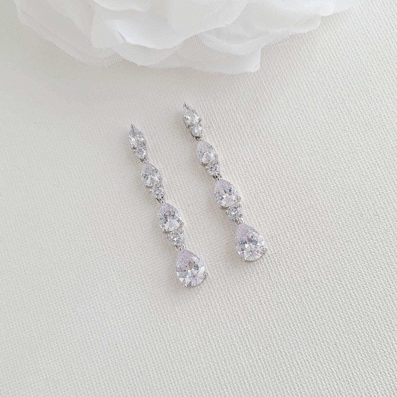 Bridal Drop Earrings in Rose Gold with Small CZ Teardrops-Hazel