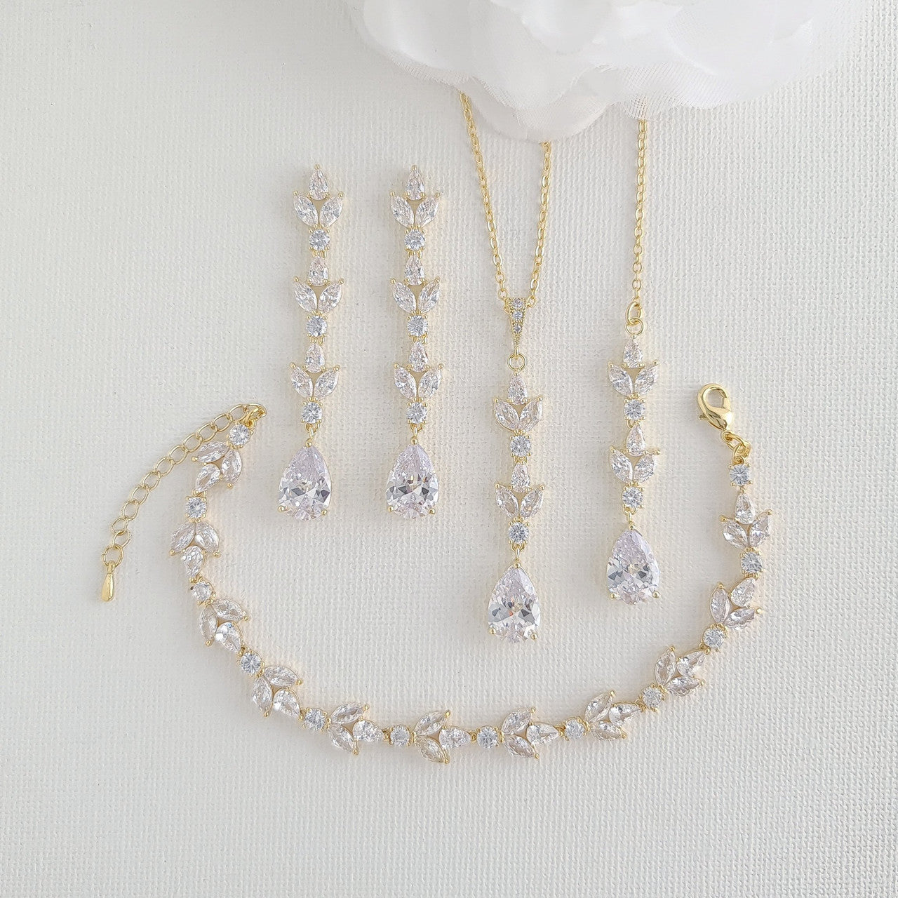 Simple Rose Gold Wedding Jewellery Set for The Bride-Anya