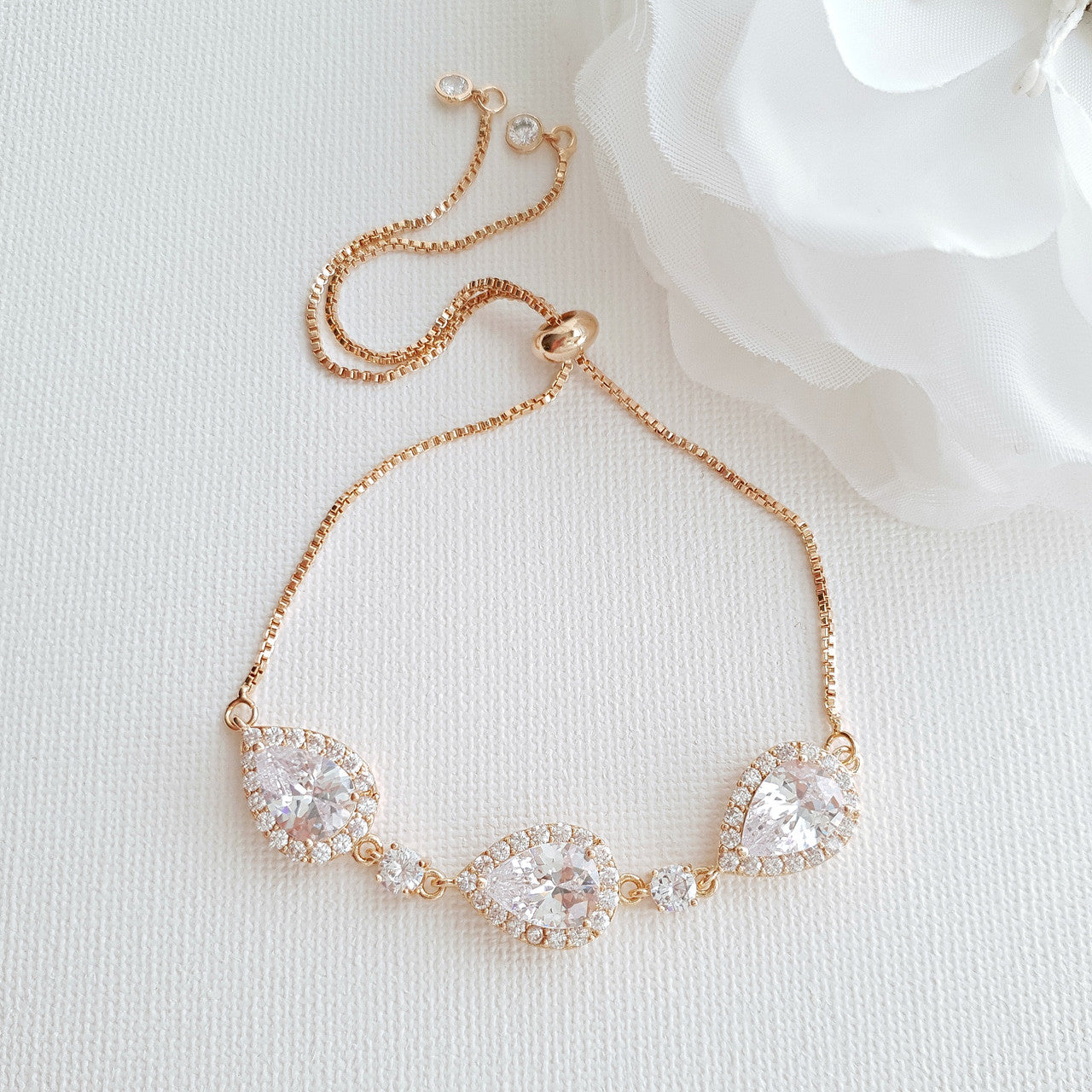 Rose Gold Bridesmaids Bracelet in Cubic Zirconia- Emma