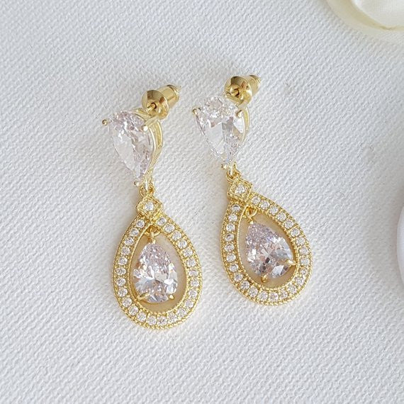 Gold Crystal Drop Earrings Weddings- Sarah