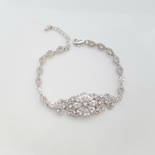 Wedding Bracelet, Flower, Crystal Bridal Bracelet, Wedding Jewelry, CZ Bracelet, Crystal Wedding Bracelet, Bridal Jewelry, Astra
