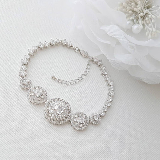 Bridal Bracelet, Round Wedding Bracelet, Crystal Wedding Bracelet, Cubic Zirconia Bracelet, Halo Style, Bridal Jewelry, Adonia