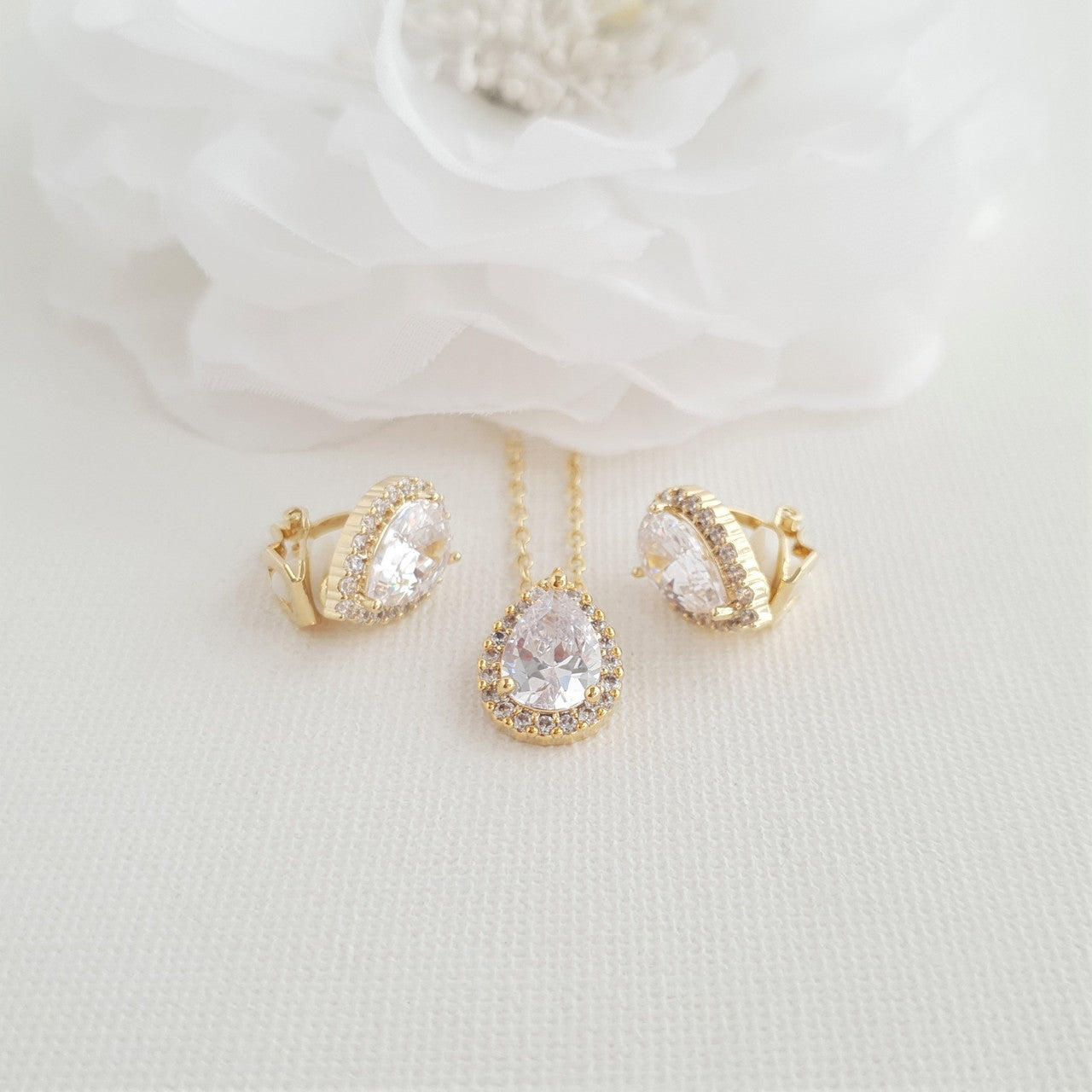 Bridesmaids Jewellery Set with Clip On Earrings Silver-Emma