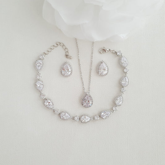 Bridal Stud Earrings Necklace Bracelet Set-Emma