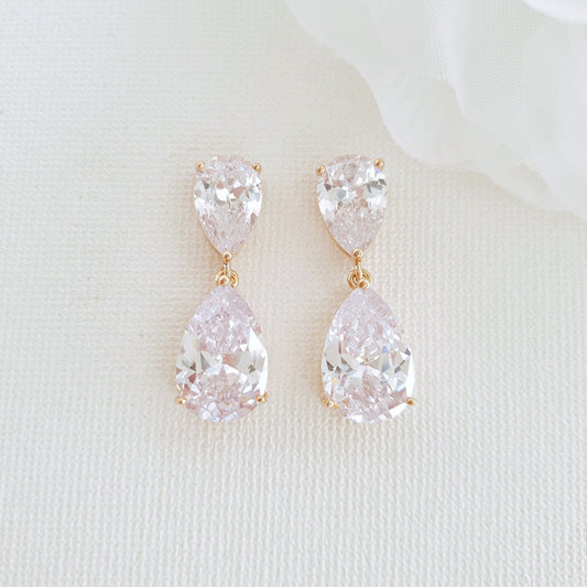 Small Pear Shaped Gold Wedding Earrings-Clara