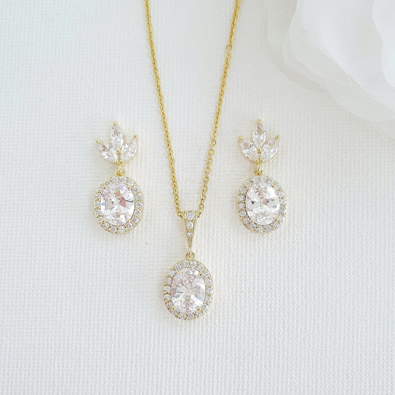 14K Gold Plated Oval Wedding Jewelry Set-Emily