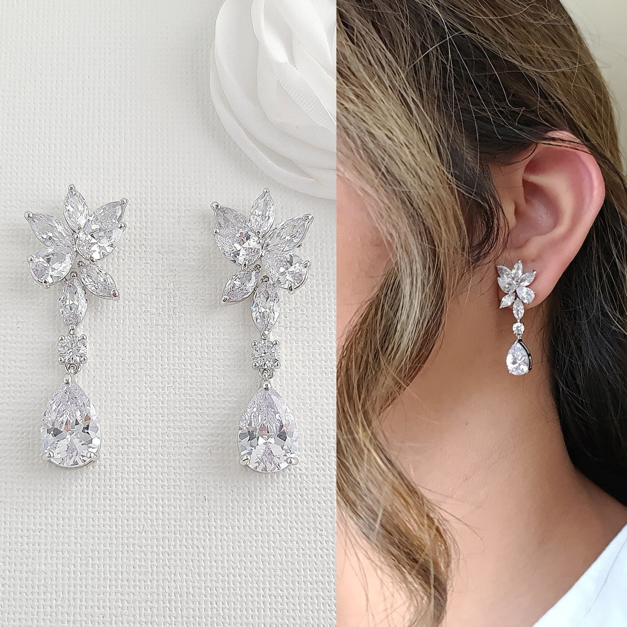 Wedding Earrings and Bracelet Set in Cubic Zirconia-Ivy