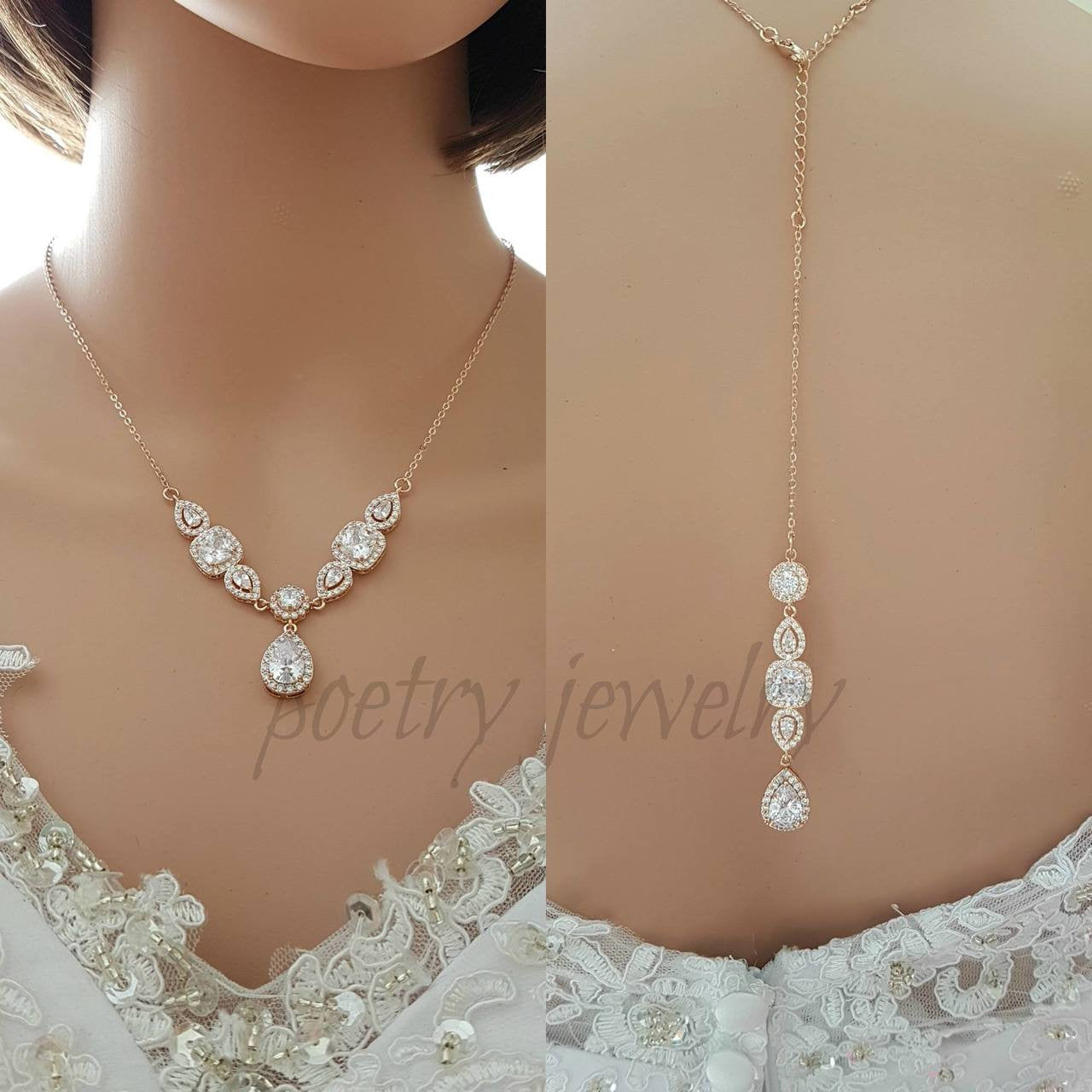 Rose Gold Crystal Backdrop Necklace- Gianna