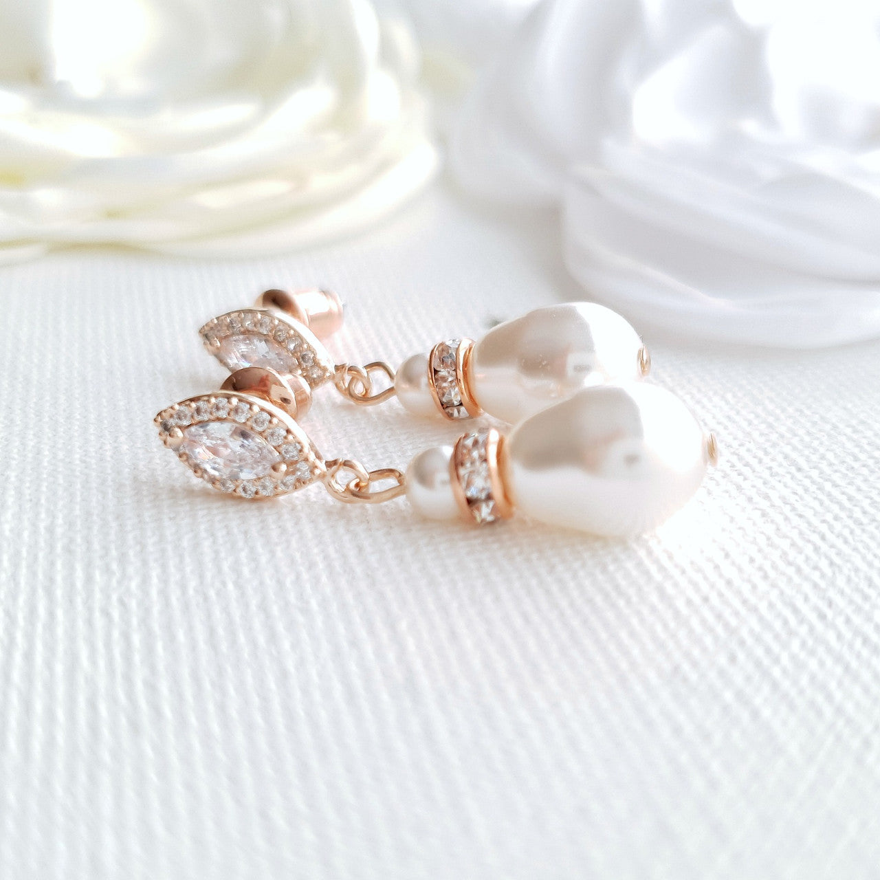 Teardrop Pearl Earrings for Weddings in Silver- Ella