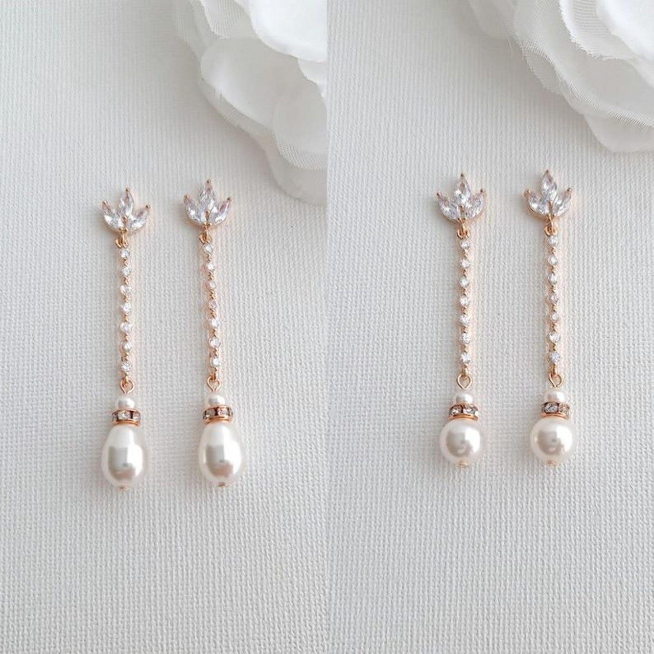 Long Pearl Drop Earrings and Necklace Set- Jodi