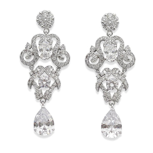 Vintage Style Chandelier Cubic Zirconia Earrings for Weddings and Formal Events- Fay