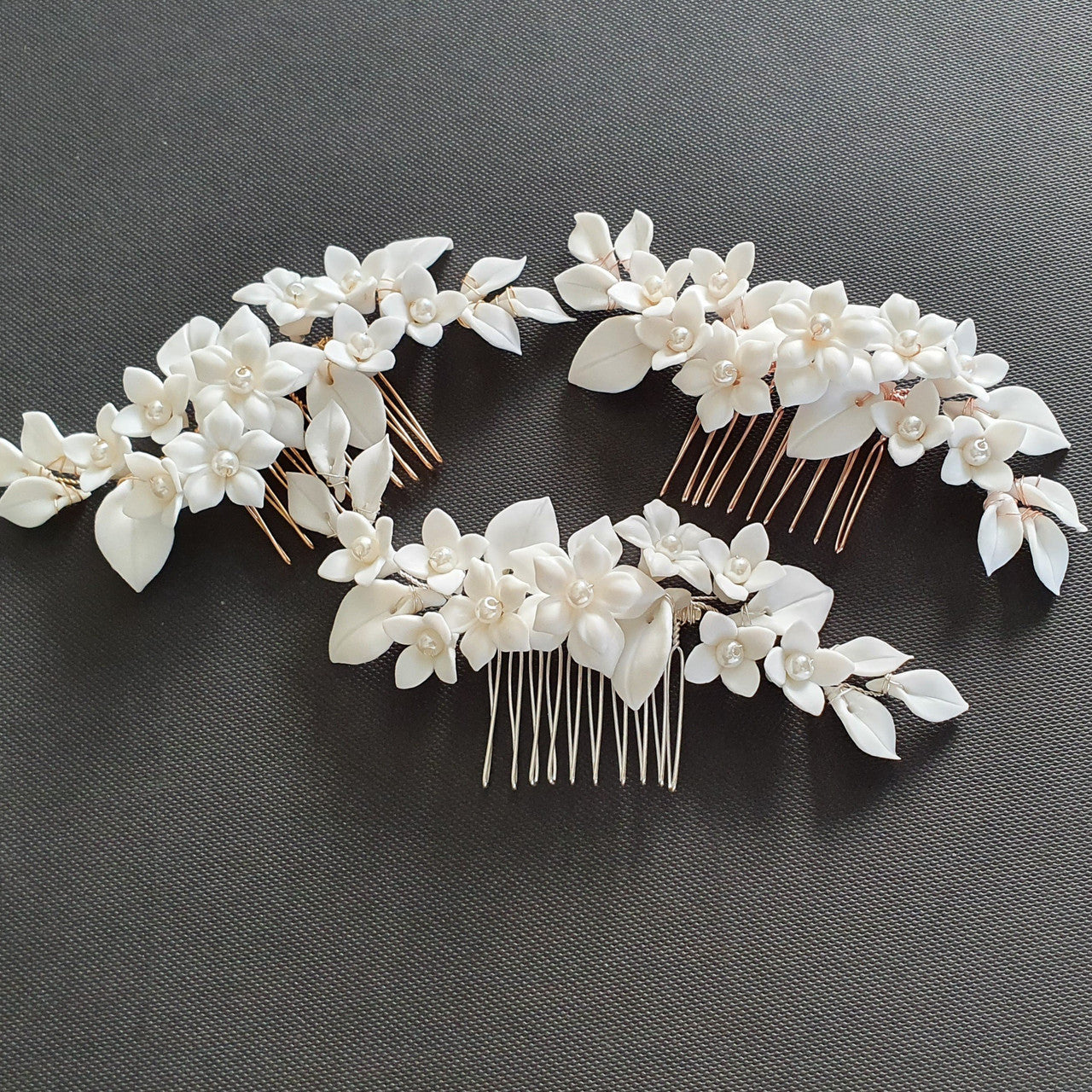 Floral Hair Comb For Brides in Rose Gold- Snow Drops