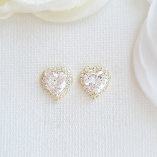 Cubic Zirconia Heart Earrings for Bridesmaids-Diana
