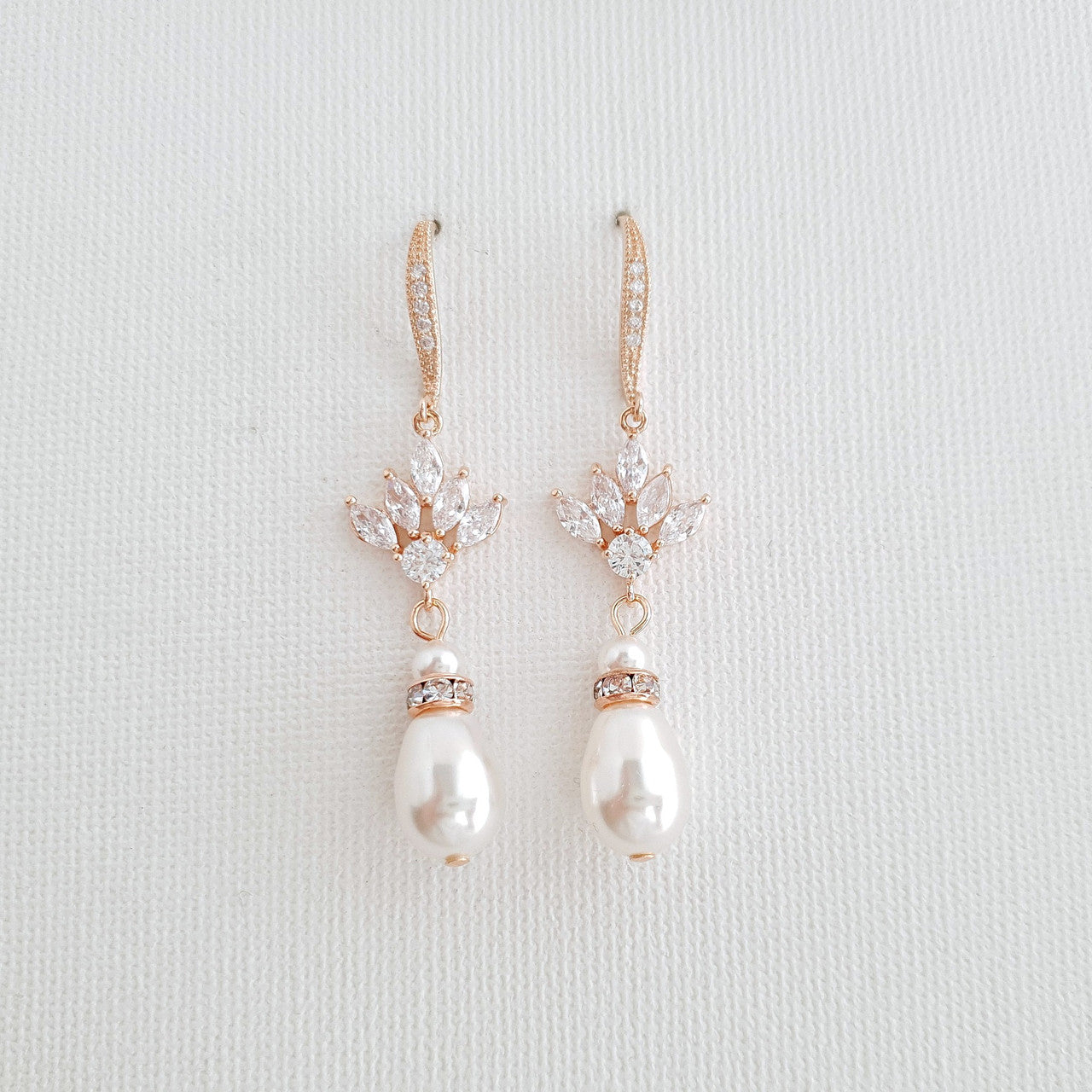 Bridal Dangle Earrings with Pearls & Crystals-Rosa