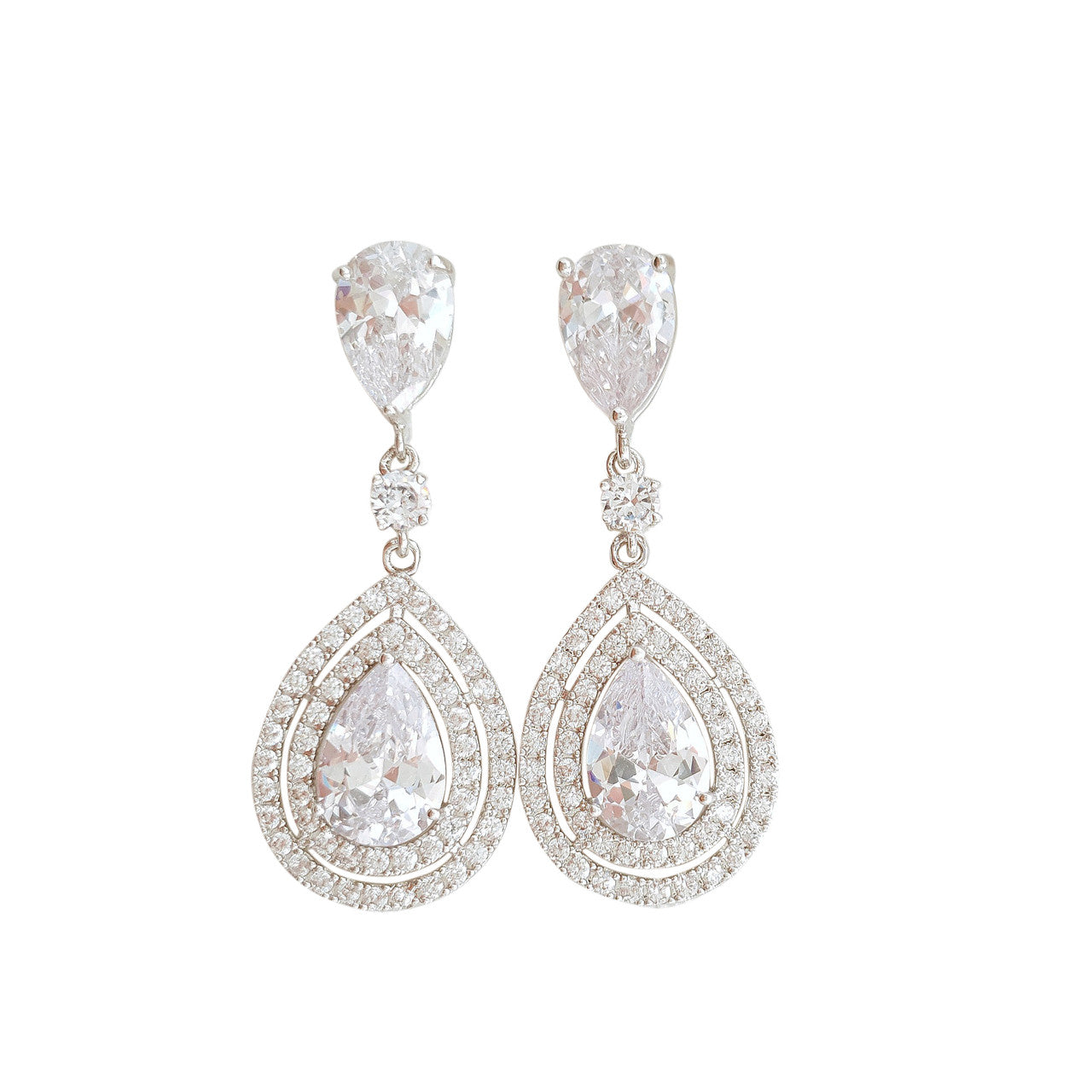 Bridal Drop Earrings in Pear Shape Cubic Zirconia for Brides- Joni