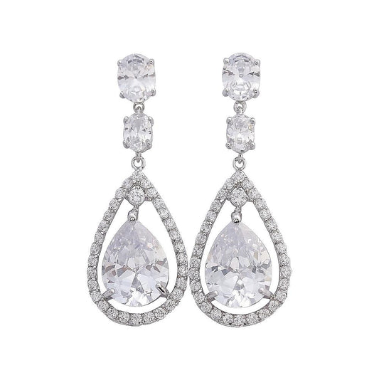 Brilliant Classic Teardrop Cubic Zirconia Earrings in Silver Finish - Ella