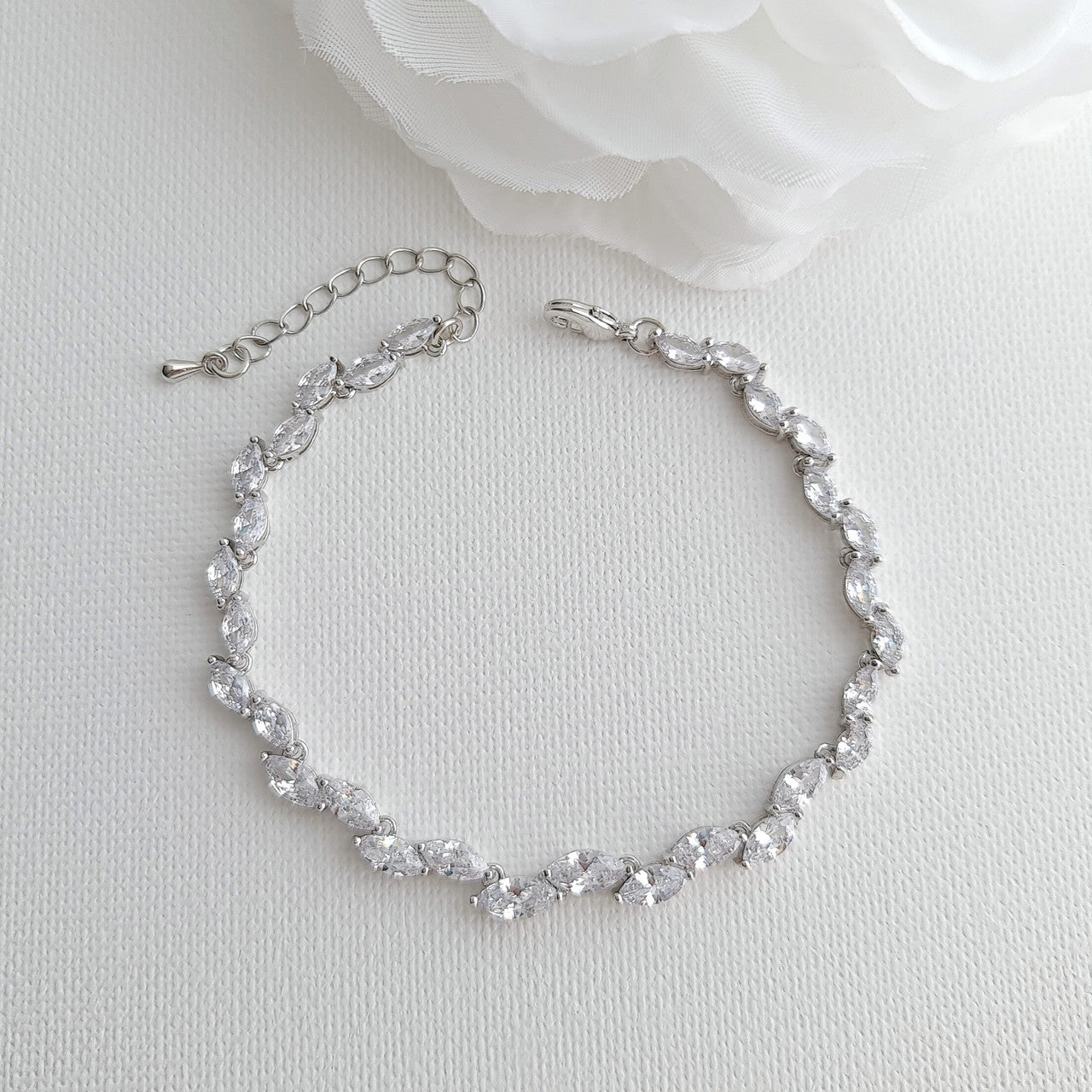 Silver Leaf Bracelet for Brides & Weddings in CZ- Belle