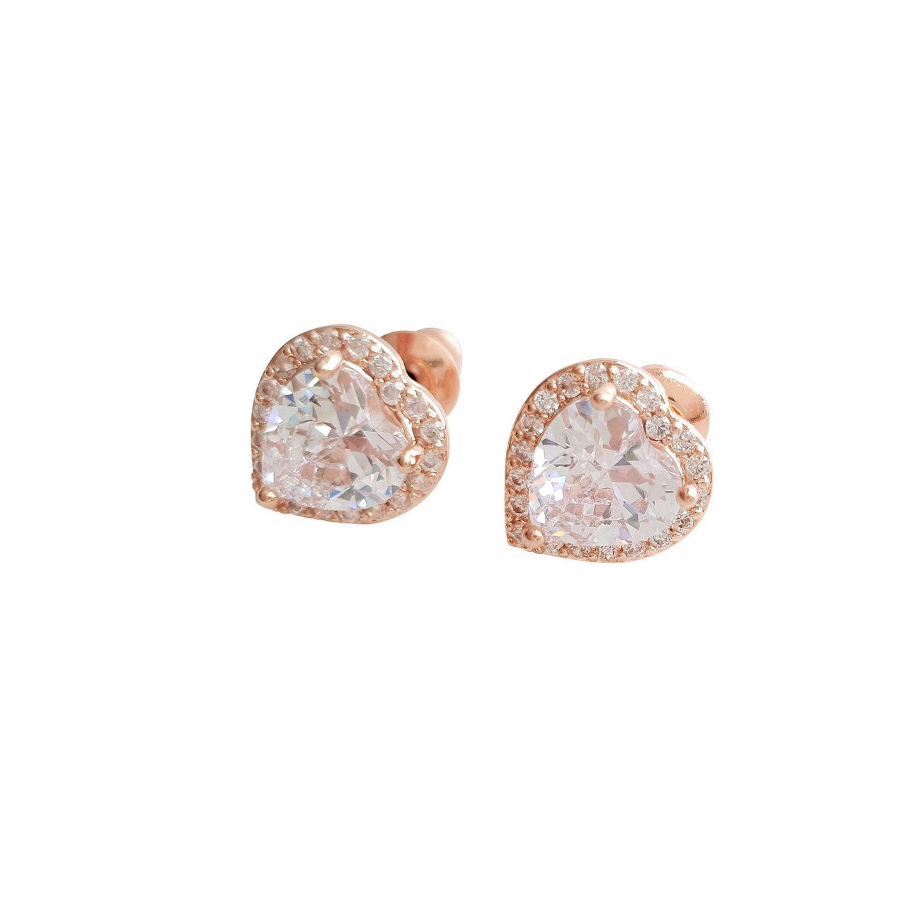 14K Gold Cubic Zirconia Heart Earrings Studs -Diana