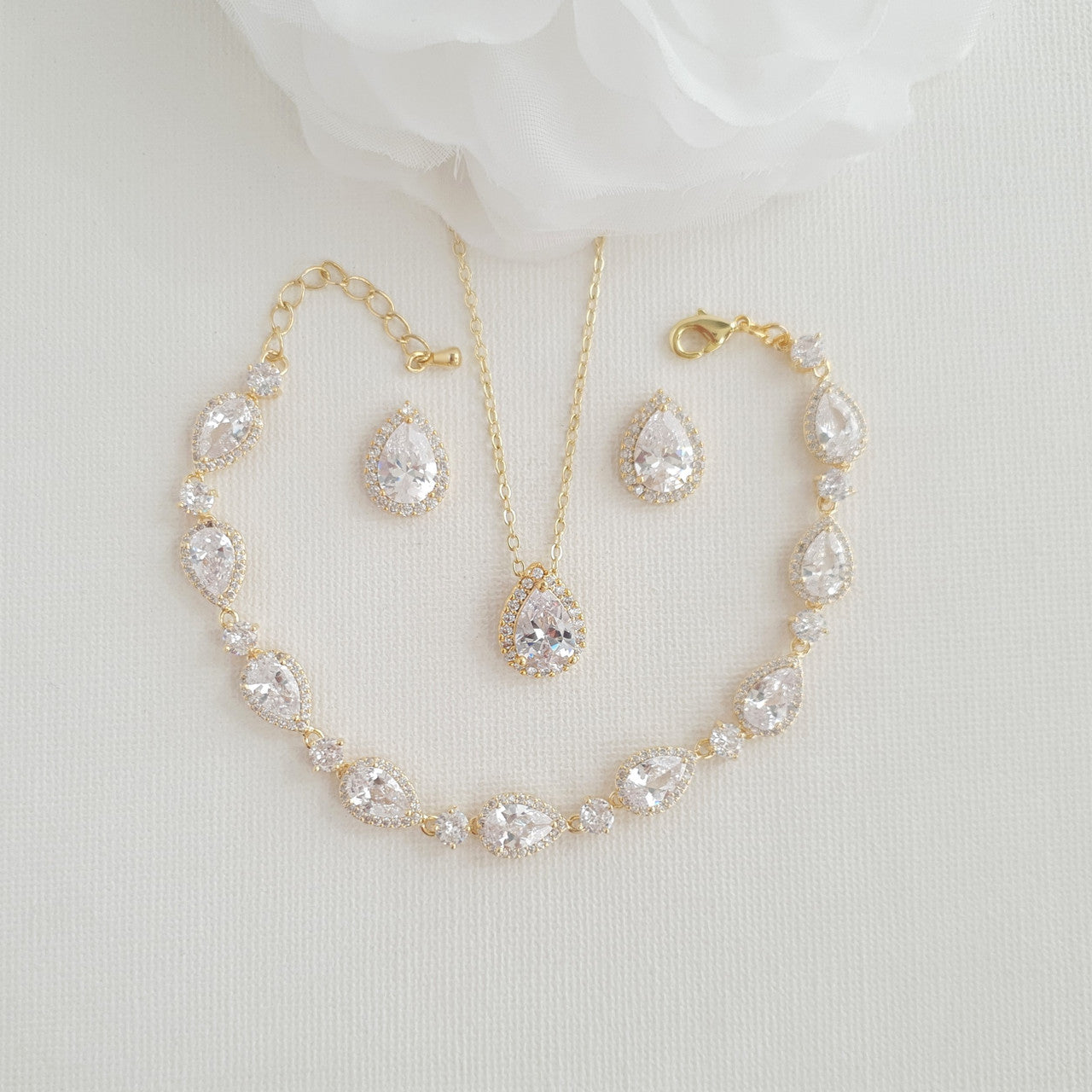 Bridal Stud Earrings Necklace Bracelet Set-Emma