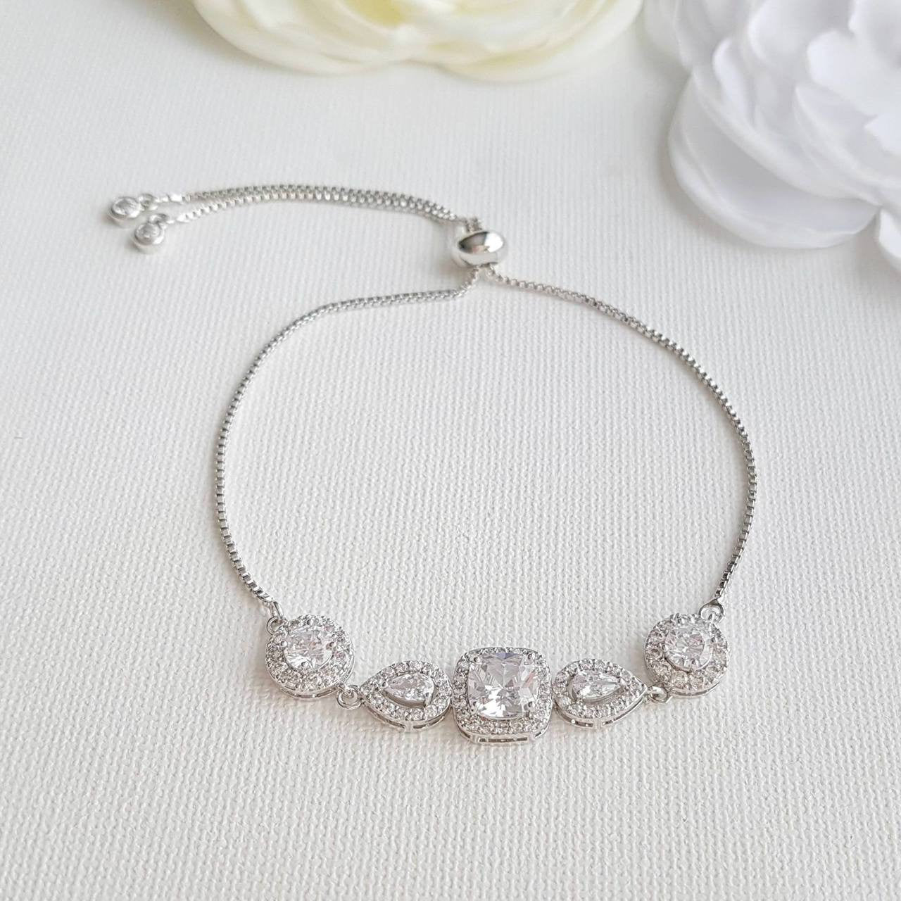 Cubic Zirconia Crystal Wedding Bracelet- Gianna