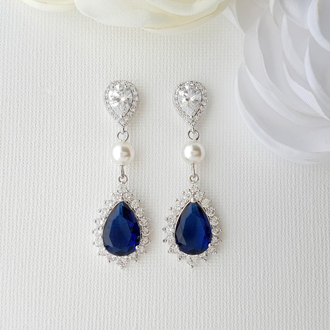 Sapphire Blue Drop Earrings Rose Gold- Aoi