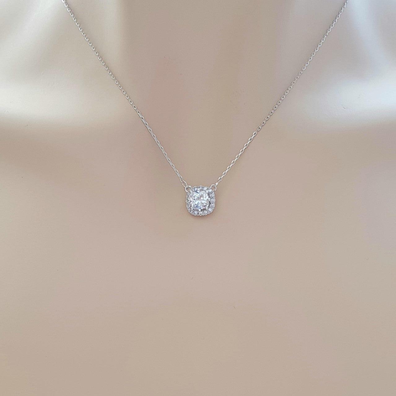 Silver Square Cubic Zirconia Pendant-Azure Clear