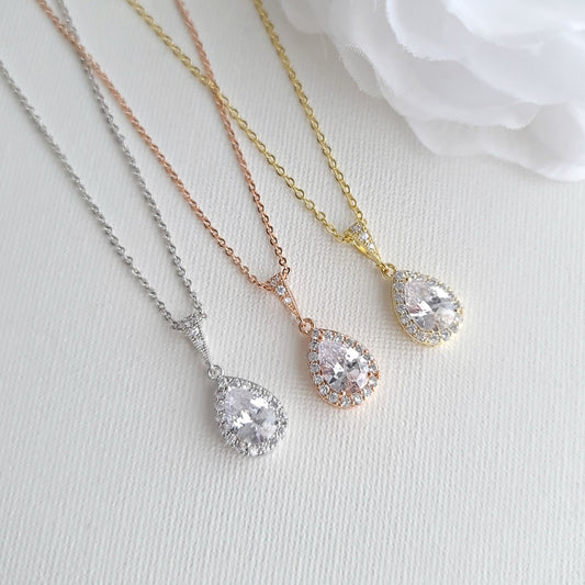 Teardrop Bridal & Bridesmaids Pendant Necklace-Emma