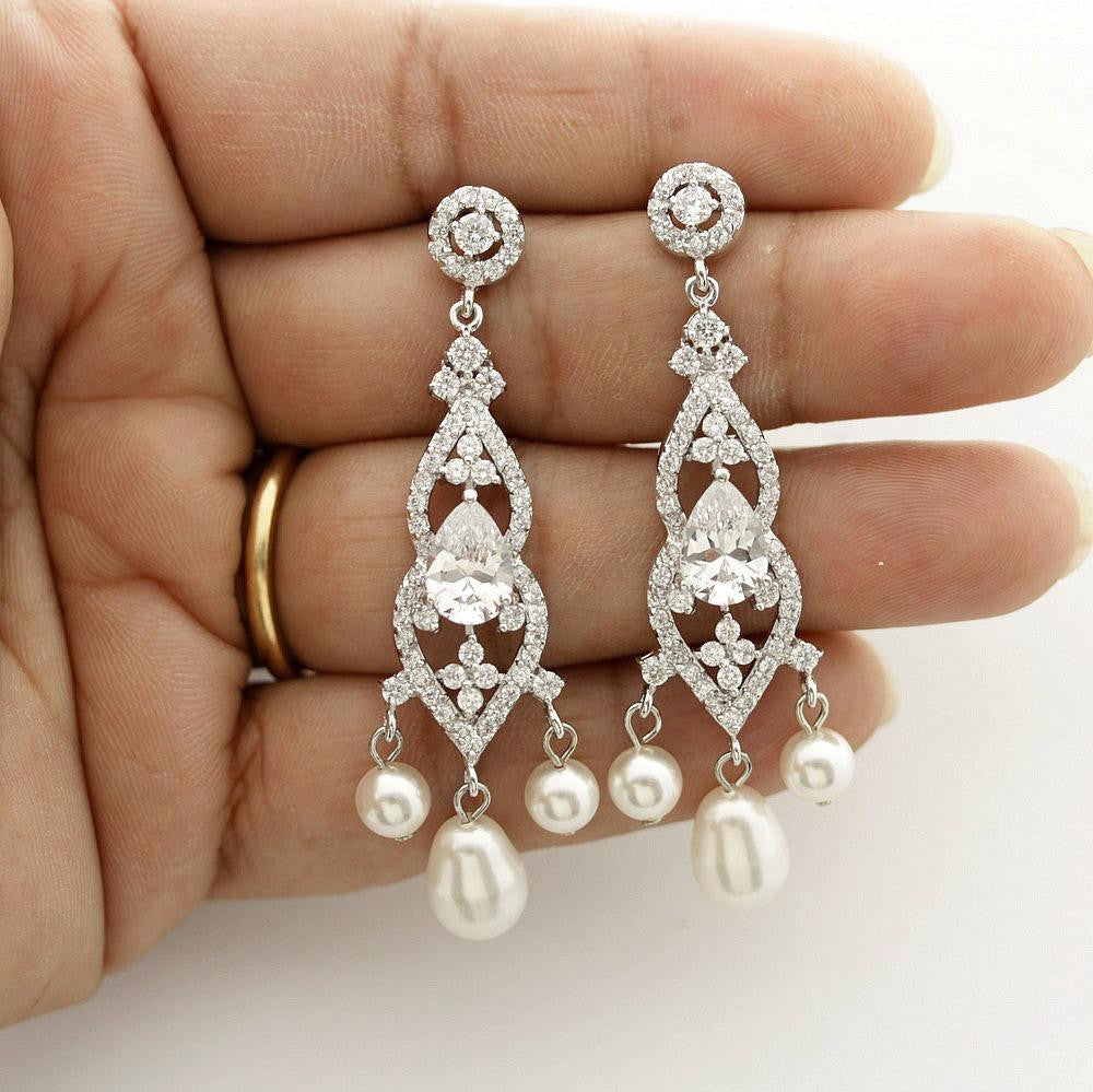 Elegant Bridal Chandelier Earrings-Laura