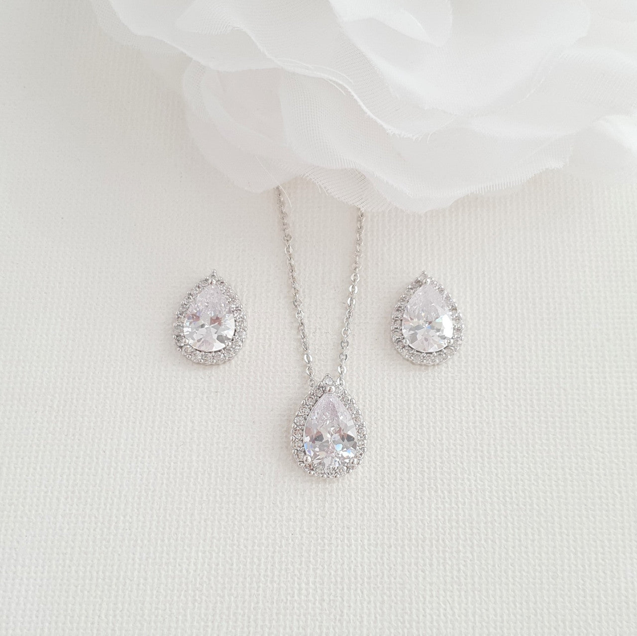 Simple Bridal Jewellery Set with Stud Earrings Necklace Bracelet-Emma