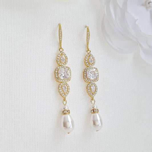 Gold Pearl Bridal Earrings- Gianna