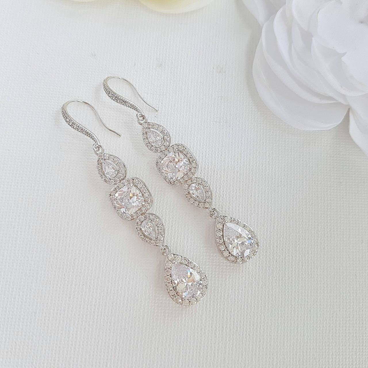 Cubic Zirconia Drop Earrings for Weddings- Gianna