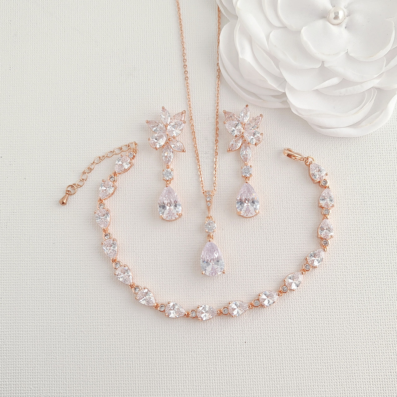 To Infuse Some Color: Shop Exquisite Rose Gold Wedding Jewelry Set