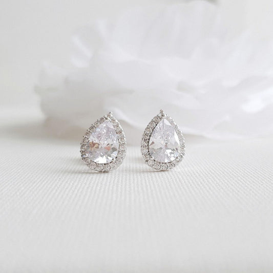 Clip On Bridal Stud Earrings for Weddings,Brides,Bridesmaids- Emma