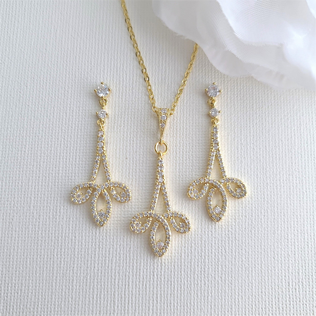 Modern Gold Necklace Set for Wedding with Earrings-Poetry Designs