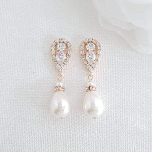 Rose Gold Pearl Drop Earrings-Cera