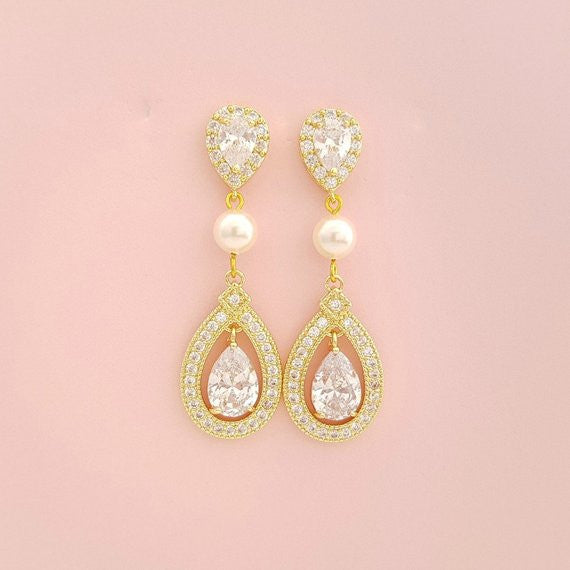 Gold Wedding Earrings-Sarah