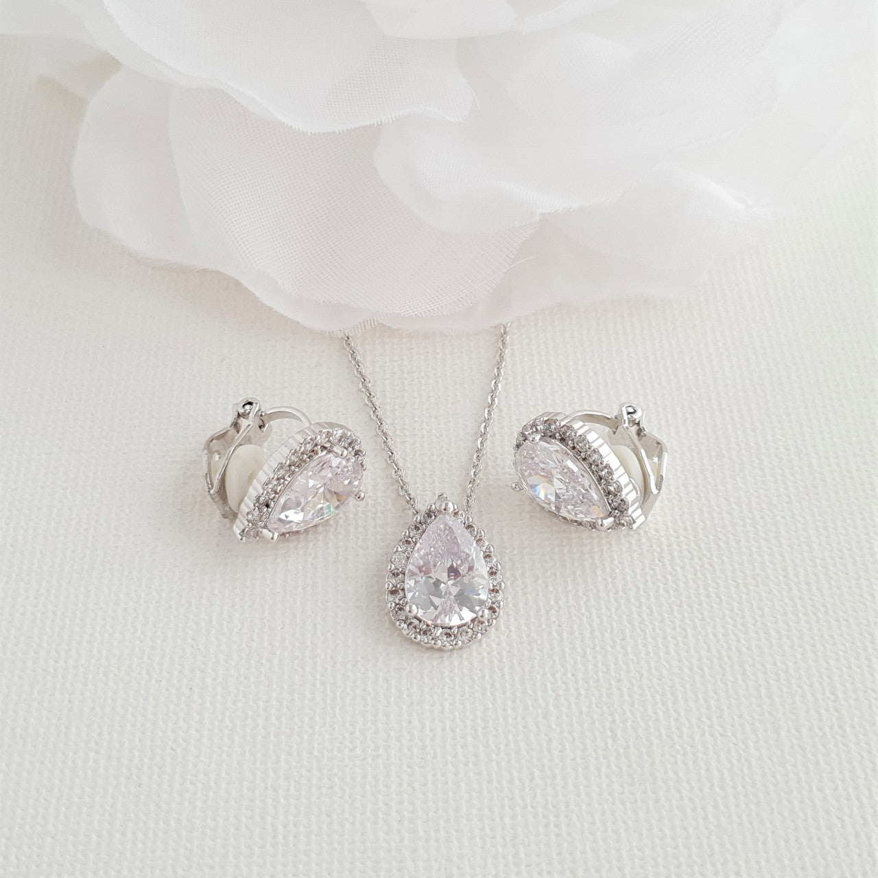 Bridesmaids Jewellery Set with Clip On Earrings Silver-Emma