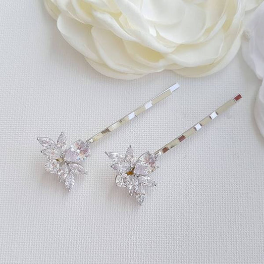 Bridal Hair Pins Crystal Silver-Nicole