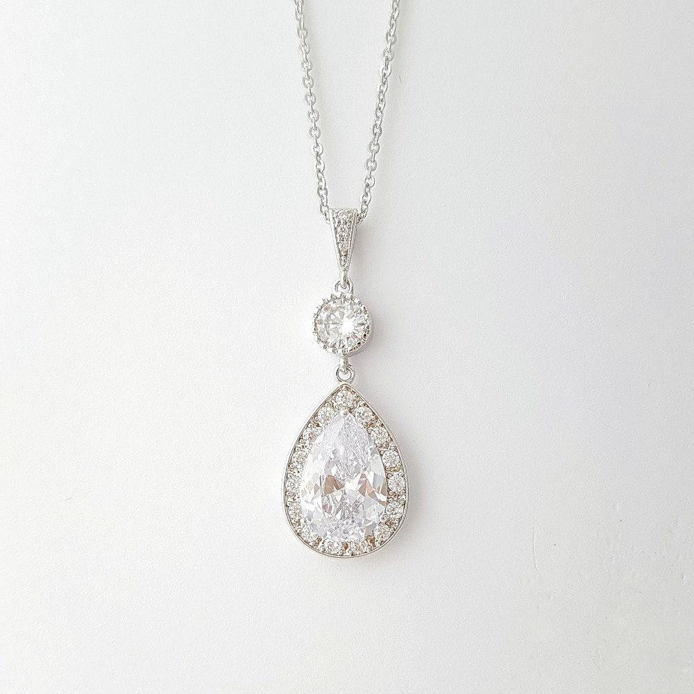 Round and Pear Shaped Drop Bridal Necklace-Evana