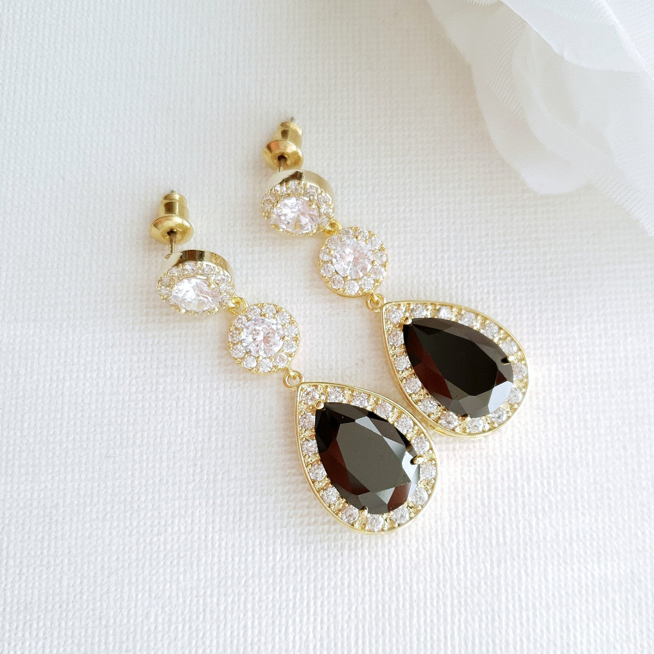 Gold and Black Long Teardrop Earrings- Zoe