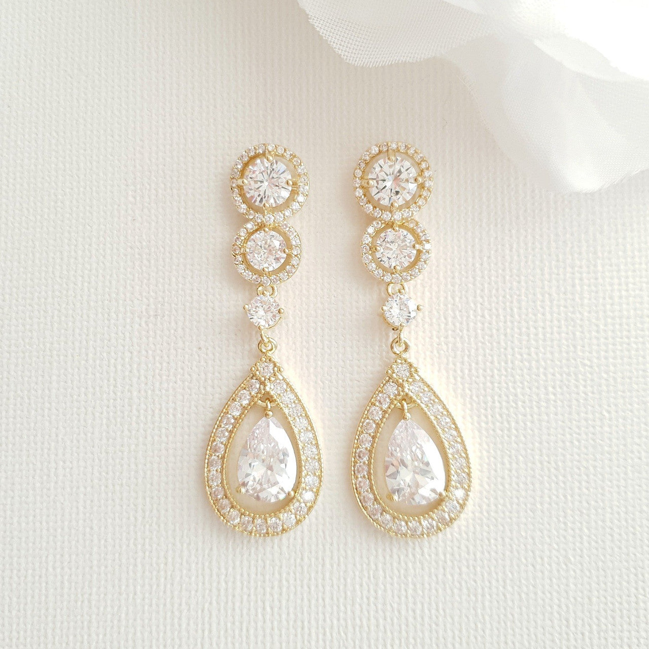 14k Gold Plated Cubic Zirconia Bridal Earrings- Sarah