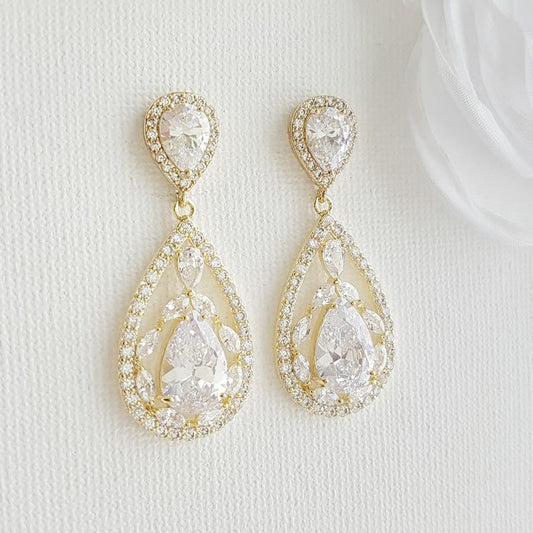 Gold Plated Drop Earrings for Wedding-Esther