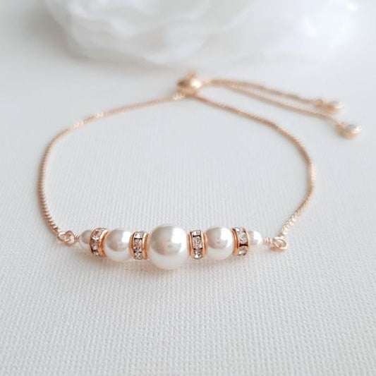 Rose Gold Pearl Bridal Bracelet- Poetry Designs