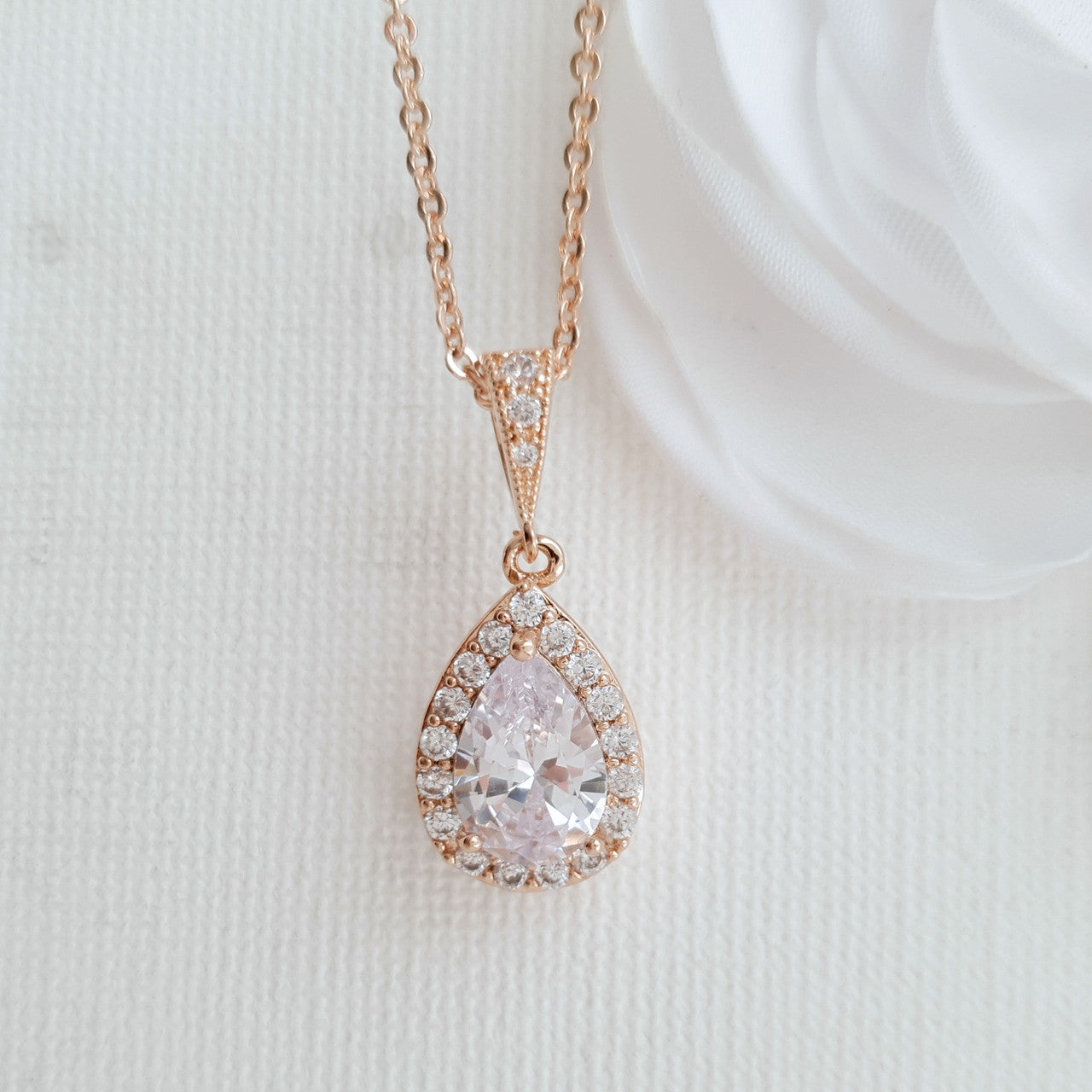 Teardrop Bridal & Bridesmaids Pendant Necklace-Emma