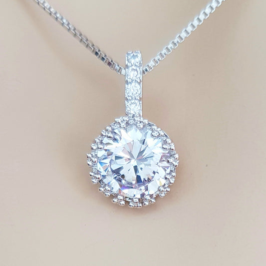 Round Cubic Zirconia Pendant Necklace- Circle