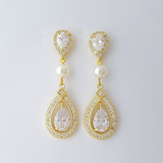 Gold Wedding Earrings-Sarah