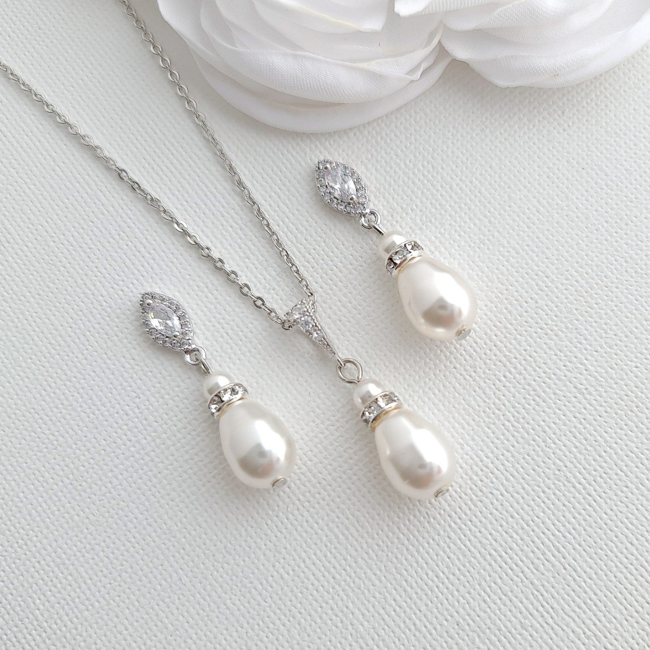 Bridesmaids Jewellery Gift with Pearl Earrings Necklace Set- Ella