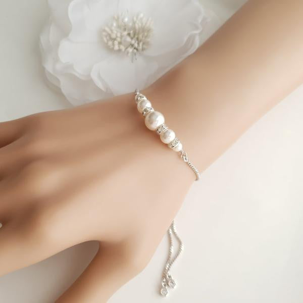 Pearl Bridal Bracelet Silver- Ava